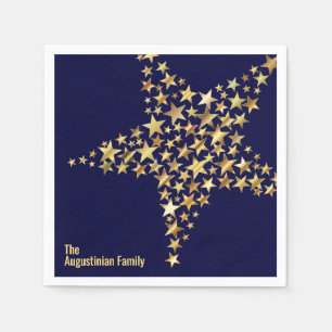 FESTIVE STARS Custom Holiday Blessings BLUE Paper Napkin