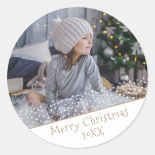 Festive Stars Family Photo Christmas Holiday  Classic Round Sticker