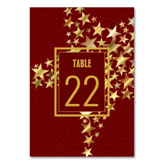 FESTIVE STARS Holiday Blessings Customizable Red Table Number (Front)