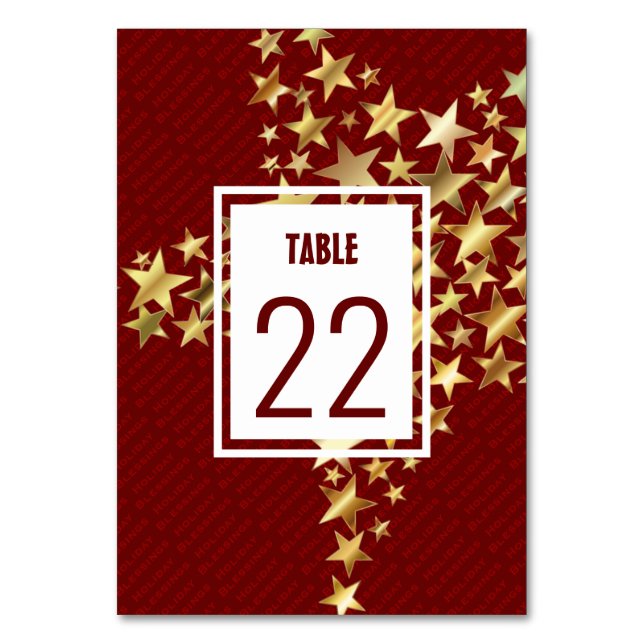 FESTIVE STARS Holiday Blessings Customizable White Table Number (Front)