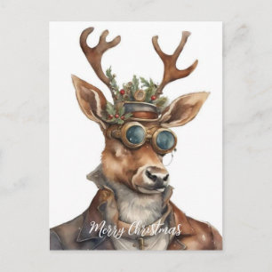 Festive Steampunk Christmas Reindeer Postcard