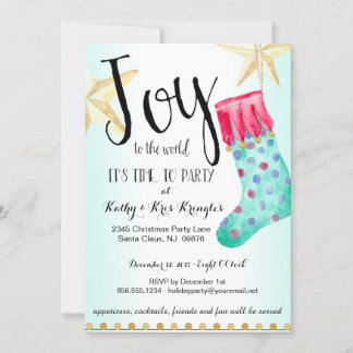 Festive Stocking & Stars Holiday Party Invitation