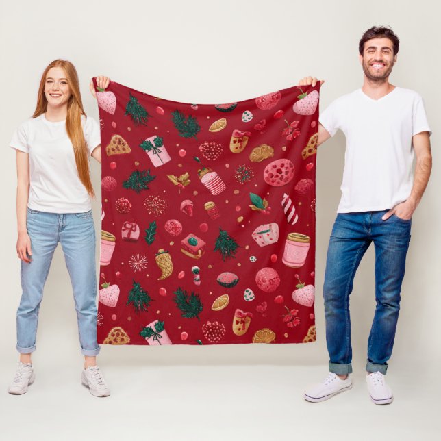 Festive Strawberry Christmas Treats Pattern Fleece Blanket (In Situ)
