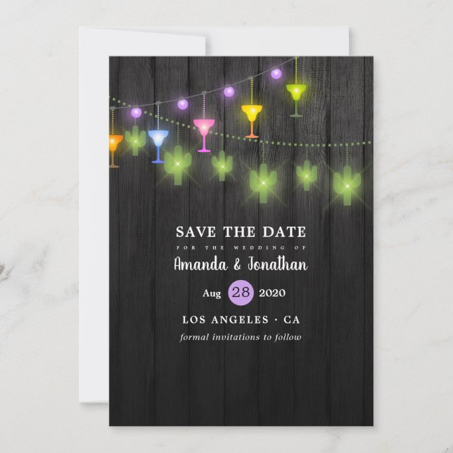Festive String Lights Cinco de Mayo Fiesta Wedding Save The Date (Front)