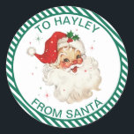 Festive Stripe Green From Santa Gift Classic Round Sticker<br><div class="desc">These festive Christmas green and white stripe stickers feature a retro Santa-themed design. For more advanced customization of this design,  simply select the "Customize It" button above.</div>
