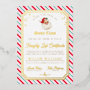 Festive Stripe Naughty List Certificate Foil Card