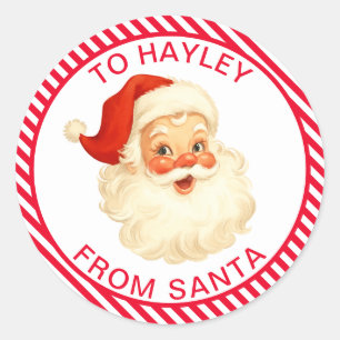 Festive Stripe Red From Santa Gift Classic Round Sticker