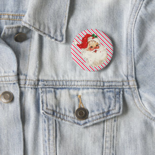 Festive Stripe Retro Santa 2 Inch Round Button