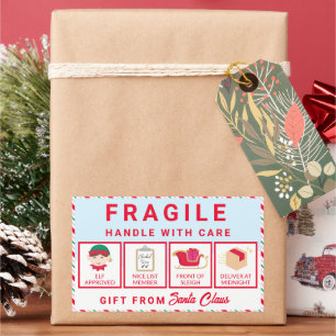 Festive Stripe Santa's Workshop Fragile Sticker