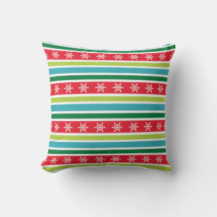 Festive Stripes and Snowflakes Throw Pillow