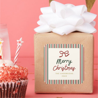 Festive Stripes & Bow Christmas  Square Sticker