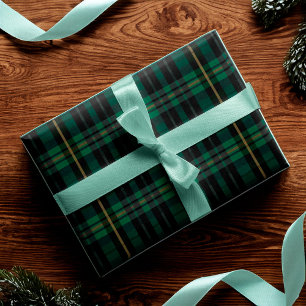 Festive Stylish Dark Forest Green Plaid Pattern Wrapping Paper