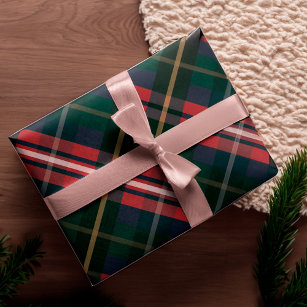 Festive Stylish Dark Red & Green Plaid Pattern Wrapping Paper