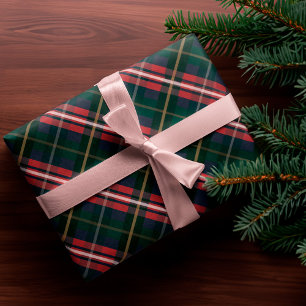 Festive Stylish Dark Red & Green Plaid Pattern Wrapping Paper Sheet