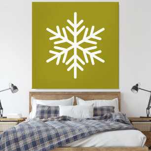 Festive Stylish White Snowflake On Golden Olive Canvas Print