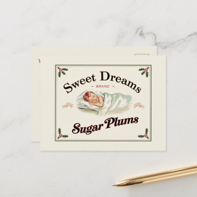 Festive sugar plums add message holiday postcard (Front/Back In Situ)