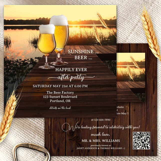 Festive Sunset Beer Happily Ever After Wedding Invitation (Creator Uploaded)