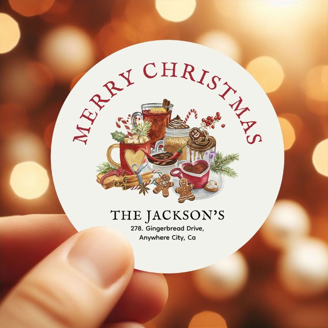 Festive Sweet Treats Christmas Return Address Classic Round Sticker (Creator Uploaded)