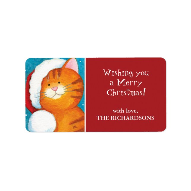Festive Tabby Cat Christmas Gift Tag Labels (Front)