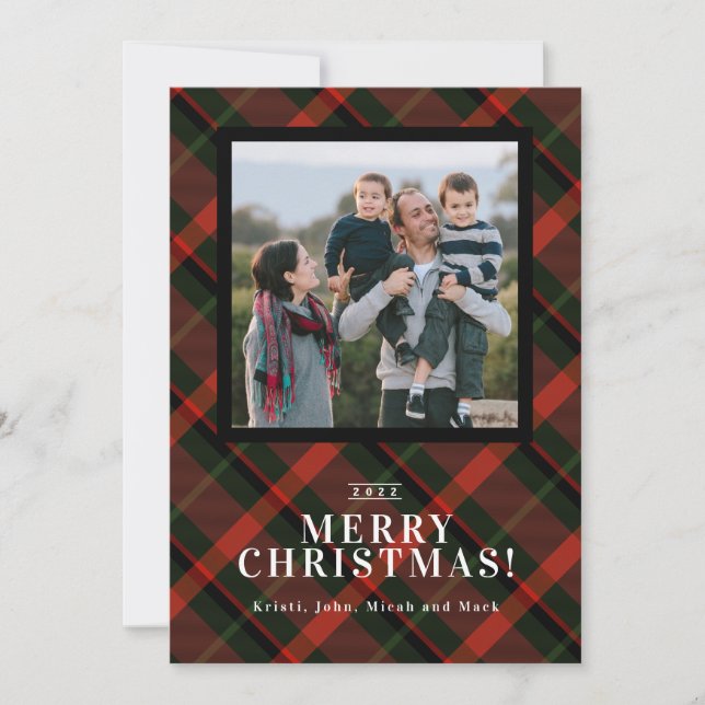 Festive Tartan Christmas Photo Holiday Card (Front)