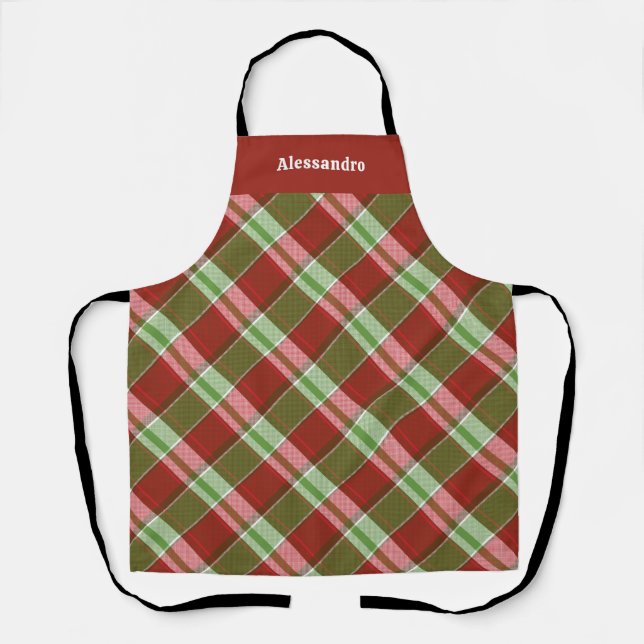 Festive Tartan Plaid Red Green Christmas Apron (Front)