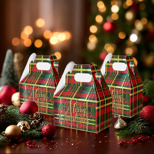 Festive Tartan Red and Green 'Merry Christmas' Favor Box