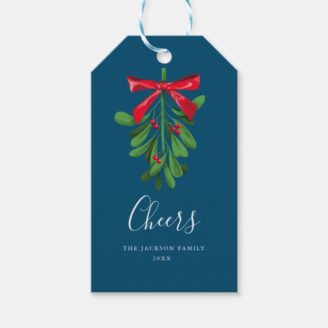 Festive Teal Christmas Mistletoe Gift Tags (Front)