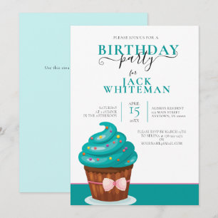 FESTIVE TEAL CUPCAKE  BIRTHDAY PARTY INVITATION