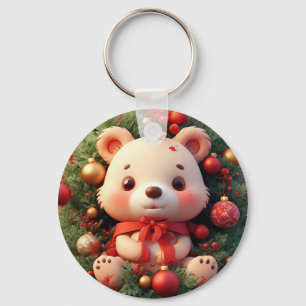 Festive Teddy Bear With Gifts and Christmas Tree Keychain