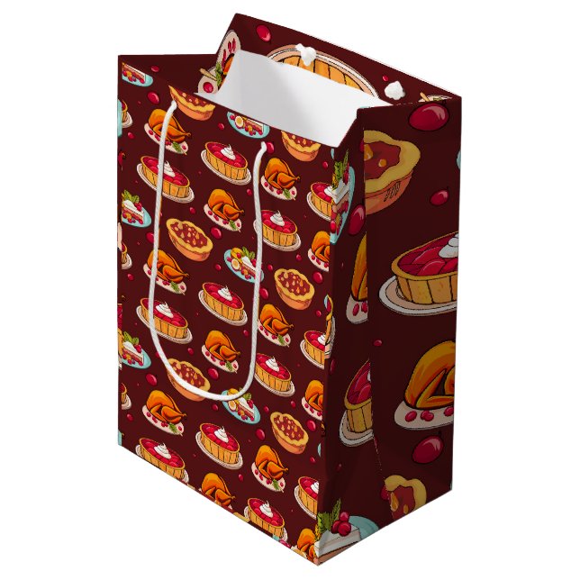 Festive Thanksgiving Feast Pattern Medium Gift Bag (Front Angled)