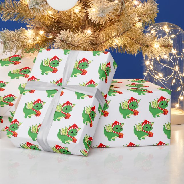 festive tiled Christmas dragon party  Wrapping Paper (Holidays)