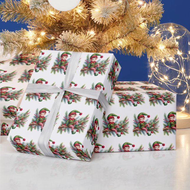 Festive tiled Christmas elf pattern Wrapping Paper (Holidays)