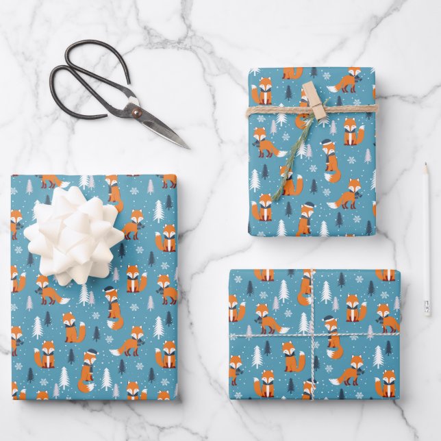 festive tiled Christmas fox Holiday  Wrapping Paper Sheet (Front)