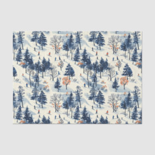 Festive tiled Christmas skiing pattern Tissue Paper