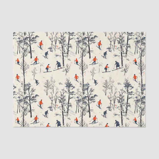 Festive tiled Christmas skiing pattern  Tissue Paper (Front)