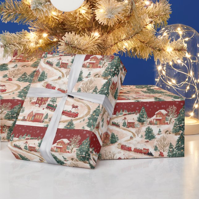 Festive tiled Christmas train pattern  Wrapping Paper (Holidays)