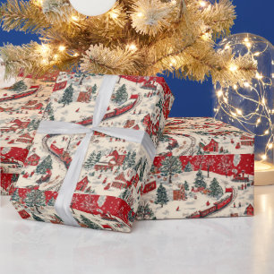 Festive tiled Christmas train pattern Wrapping Paper