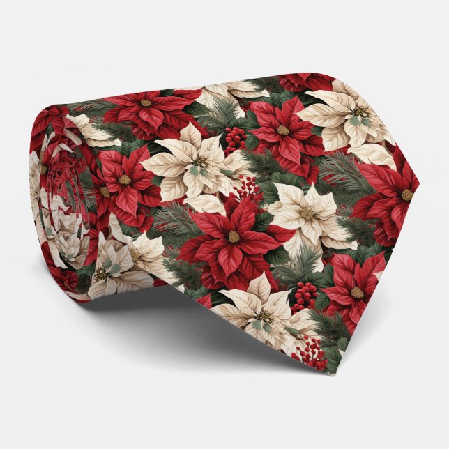 Festive tiled poinsettia pattern  tie (Rolled)