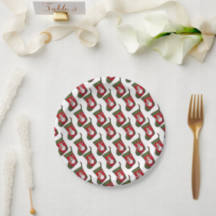 Festive Tiled Snowman Christmas Stocking Party Paper Plate