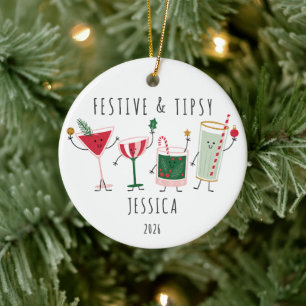 Festive & Tipsy Personalized Christmas Ornament