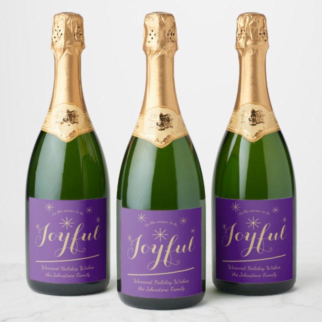 Festive tis the Season to be Joyful Elegant Gift Sparkling Wine Label (Bottles)