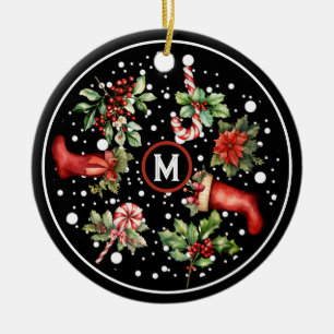 Festive Traditional Christmas Stockings Candy Cane Ceramic Ornament