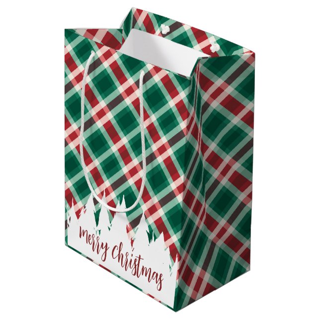 Festive Traditional Red and Green Plaid Medium Gift Bag (Back Angled)