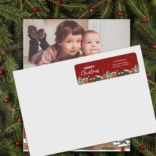 Festive Traditional Red Christmas Village Address (Festive Traditional Red Christmas Village Address Label)