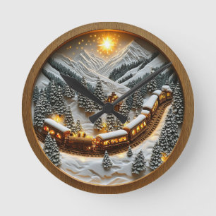 Festive train trip through snowy peaks round clock