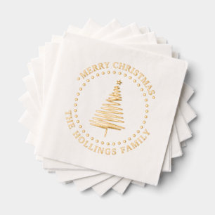 Festive Tree #2 Merry Christmas Greeting Name Foil Napkins
