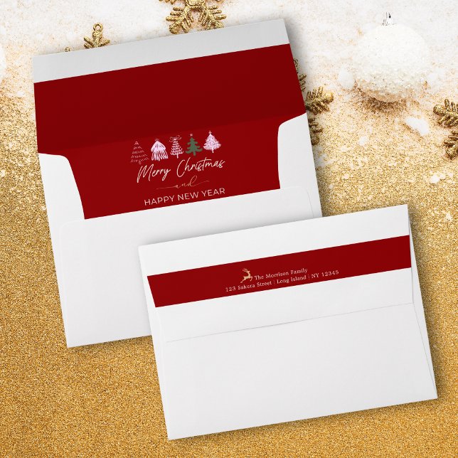 Festive Tree Doodles Red Holiday Enveloppe (Festive Tree Doodles Traditional Red Holiday Envelope)