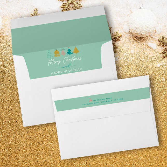 Festive Tree Doodles Retro Holiday Enveloppe (Festive Tree Doodles Retro Holiday Envelope)