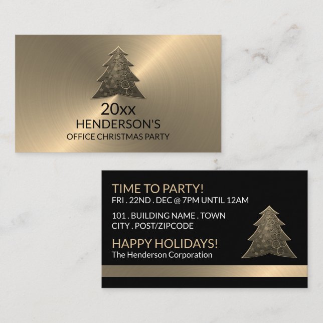 Festive Tree - Gold - Christmas Party Ticket Enclosure Card (Front/Back)