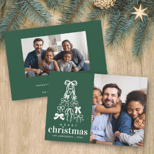 Festive Tree Green 2 Photo Merry Christmas Holiday Card